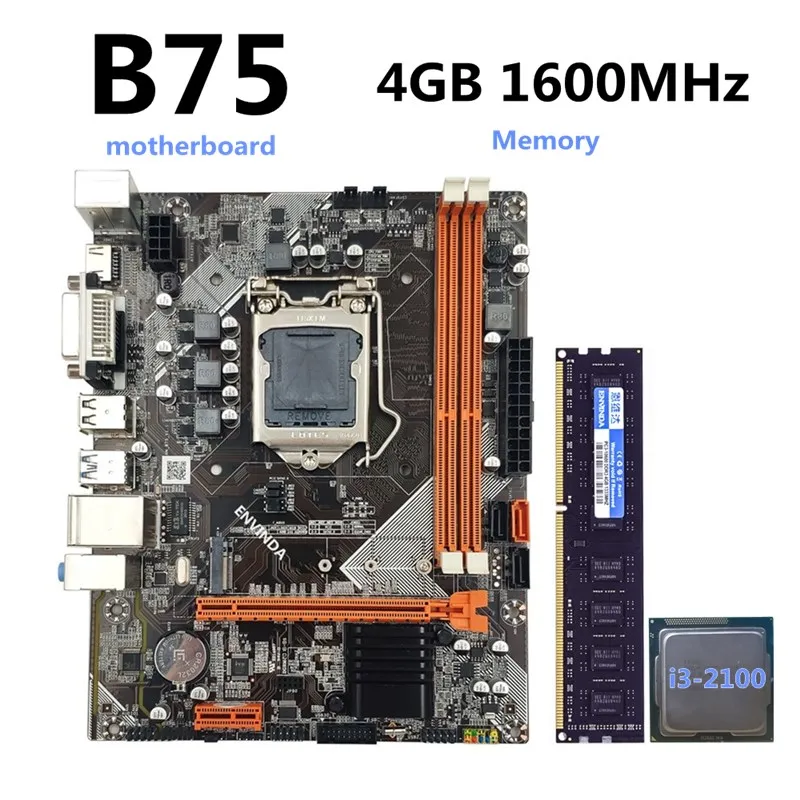 ENVINDA B75  Motherboard Set with Core i3 2100/2120 4GB 1600MHz DDR3 Desktop Memory NVME M.2 SATA3 USB3.0 latest computer motherboard