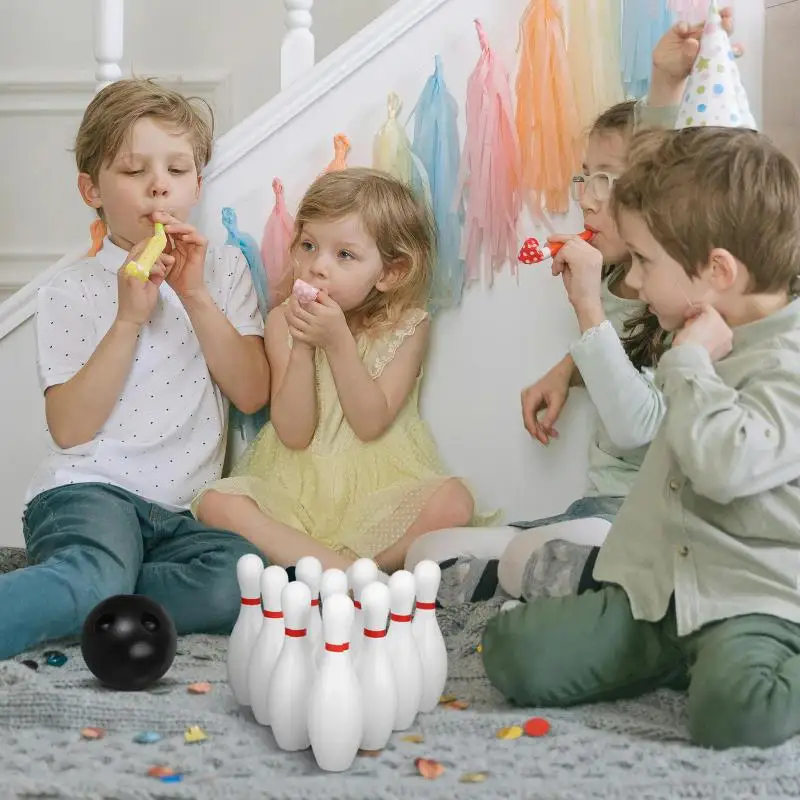 Set da bowling Colore plastica 2 palline e 10 pin Giochi da bowling Sport all'aria aperta Palla per esercizi indoor Gutterball Divertente set da bowling TMZ - immagine 4