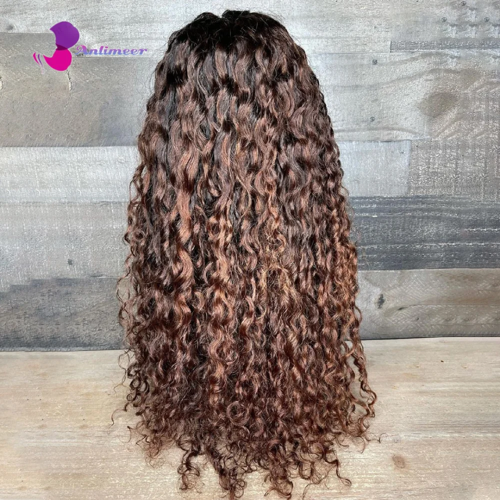 Highlight Chocolate Brown Lace Front Wig Human Hair Water Wave 4/30# Color Silk Base Lace Frontal Human Hair Wigs for Women