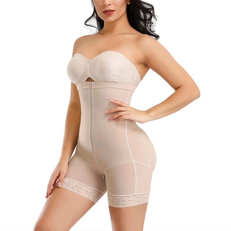 Woman Postpartum Belly Control Waist Trainer Bodysuit Slimming Zipper And Hook Butt Lifter Shapewear Open Bust Corset