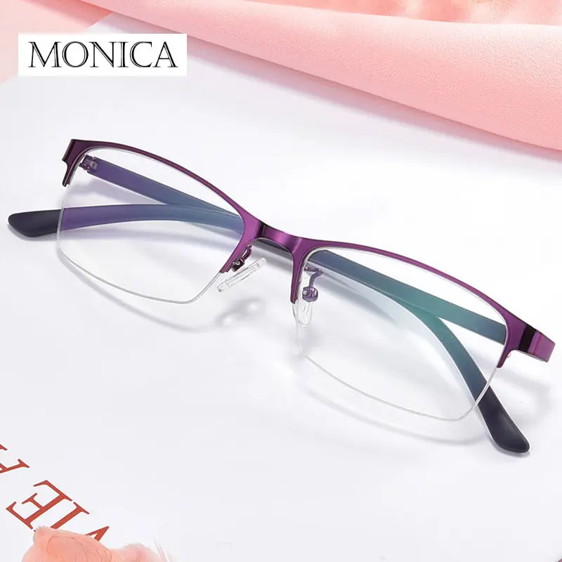 Women Myopia Glasses Ladies Half Frame Antiblue Light Prescription