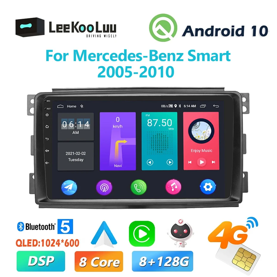 

Автомагнитола LeeKooLuu, 2 Din, для Mercedes-Benz Smart 2005-2010, Android 11, мультимедийный плеер, GPS, беспроводной Carplay, 4G, Wi-Fi