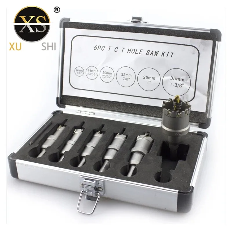 16-35mm 6pcsTitanium plating TCT Hole Saw Drill Bit Sets Alloy Carbide Cobalt Steel Cutter Stainless Steel Plate Iron Metal
