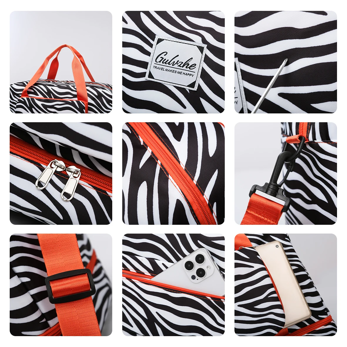 Zebra Stripe Plaid Dry Waterproof Duffle Women Gym Travel Sneaker Duffel Foldable Handbag Tote Bag Crossbody Bags Shoe Pocket