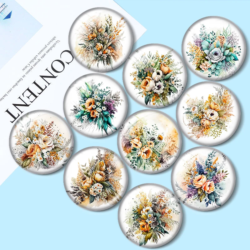 

High quality flower patterns DIY 10pcs 12mm/16mm/18mm/30mm Round Photo Glass Cabochon 25mm Demo Flat Back Making findings