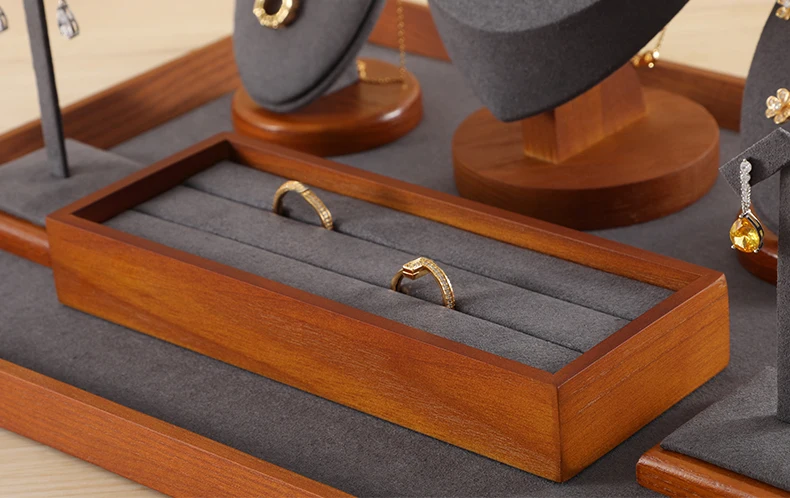 Ring Display Tray Wooden Ring Storage Stand with Microfiber Organizer | Jewelry Display... - SKU RDT00855 - UGI Packaging