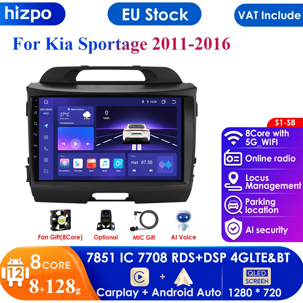 8G + 128G Ai Voice 2 Din Android Auto Radio Per Kia Sportage 3 2010-2016 2015 Carplay Car Multimedia Gps 2Din Autoradio Swc Bt Rds