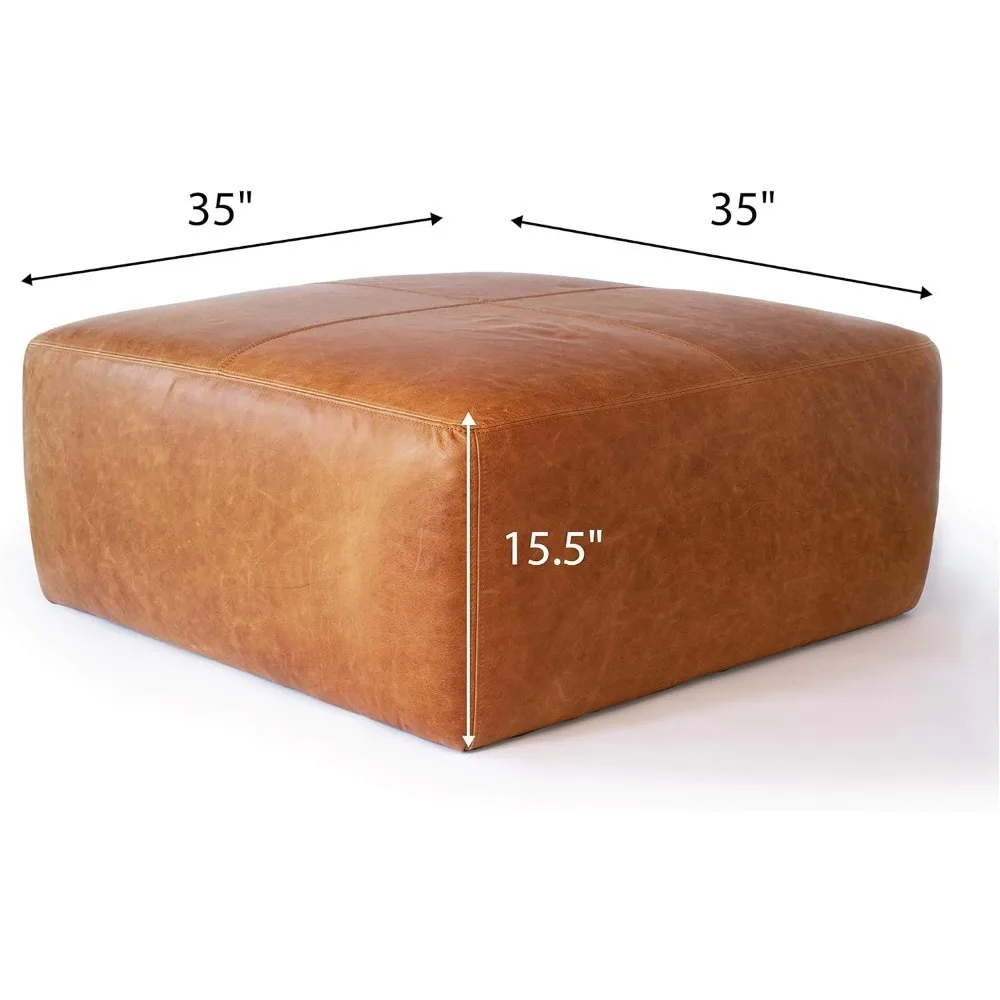 POLY & BARK Sequoia Ottoman in Full-Grain Pure-Aniline Italian Tanned Leather in Cognac Tan 6