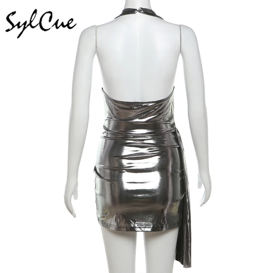 NIBBER 2024 Summer New Vintage silver Matte Tight Sexy Hot Mature Beautiful Gentle High Street Cool Women's Hip Halter Dress