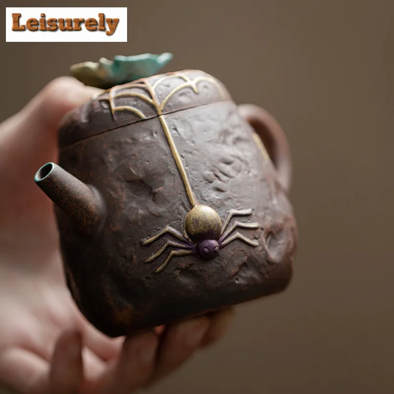 180ML Creative Coloful Spider Teapot Handmade Old Rock Mud Pot Household Tea Soaking Ball Hole Filter Kettle Chinese Tea Set