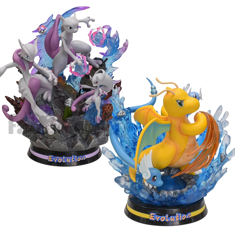 Pokemon Evolution Figures Series Mewtwo Mewtwo-Mega X Mewtwo-Mega Y Dratini Dragonair Dragonite Pvc Lighting Toy Model