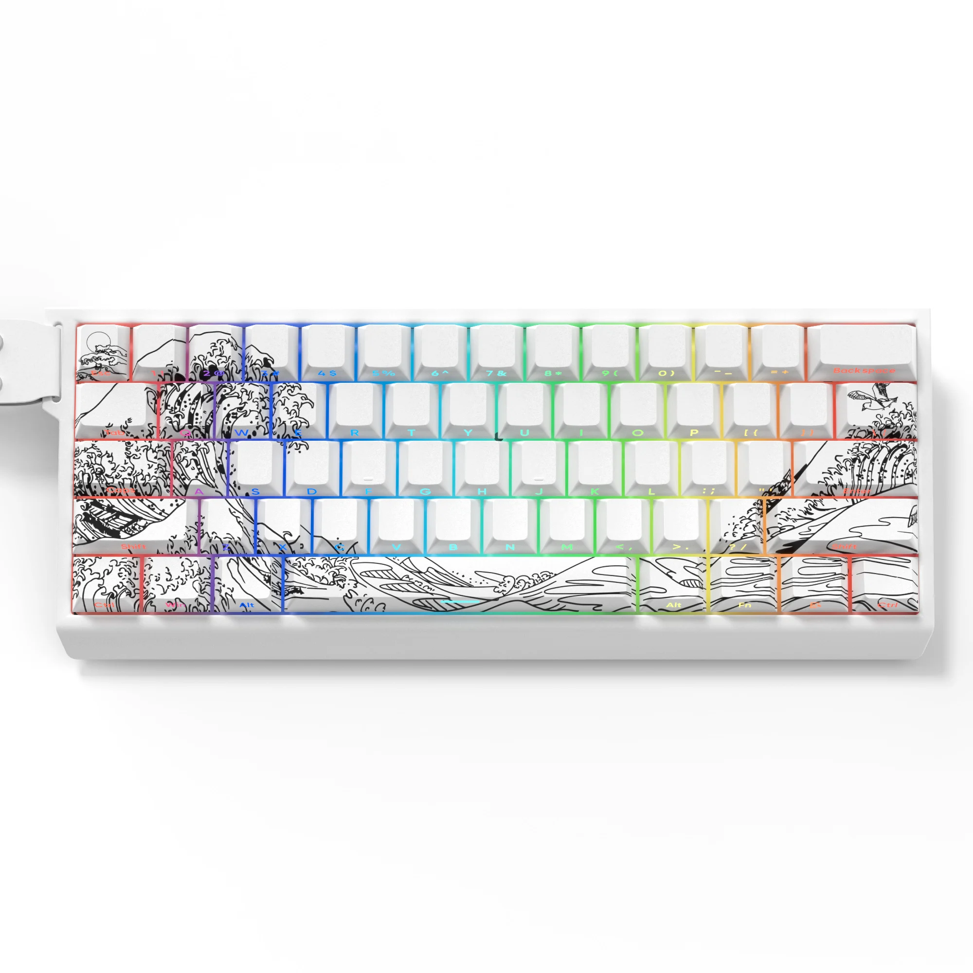 

129 клавиш Wave of Sea Double Shot Shine Through Keycaps PBT Side Print Dye Sub Keycaps Cherry Profile для переключателей MX