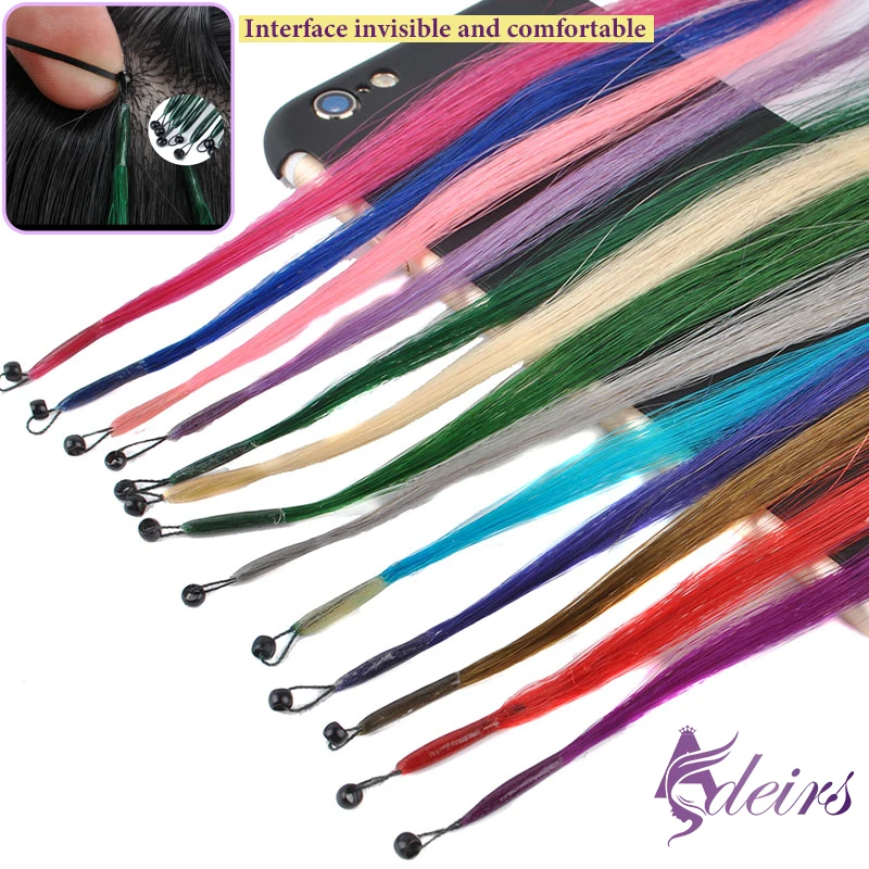 ADEIRS Color 8D Tip Hair Extensions Real Human Hair Microbeads Extensions 0.5g/Strand Color Purple Blue Pink Gray 18-20inc