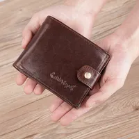 New Men Wallets Natural Cowhide Trifold Wallet Causal Zip Coin Pocket Designer Cowhide Purse for Mens Money Clip Brand Design 2