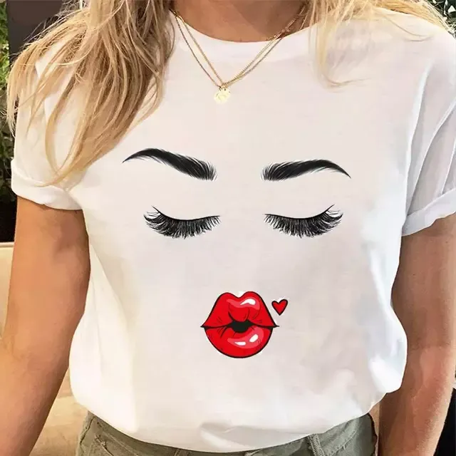 Lashes Style Lovely Sweet Print Tees Tshirt Cartoon Female Clothes Tops Print Ladies Fashion Graphic T-Shirt