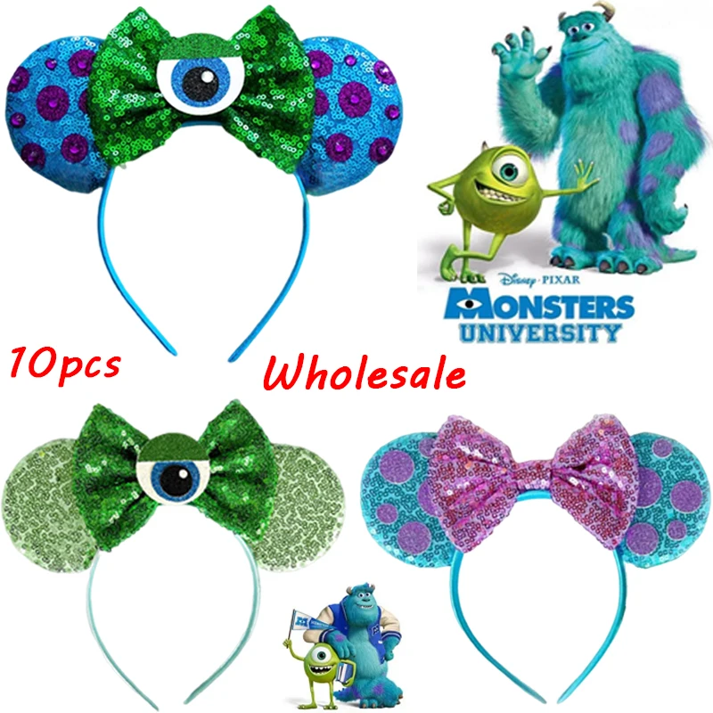 10 pcs Pixar Monsters University Headbands Girl Sullivan Ears Hairband Kids Disney Monsters,Inc.Hair Accessories Women Wholesale er1348 real monsters cartoon lanyard card holder student hanging neck mobile phone lanyard badge subway access card holder