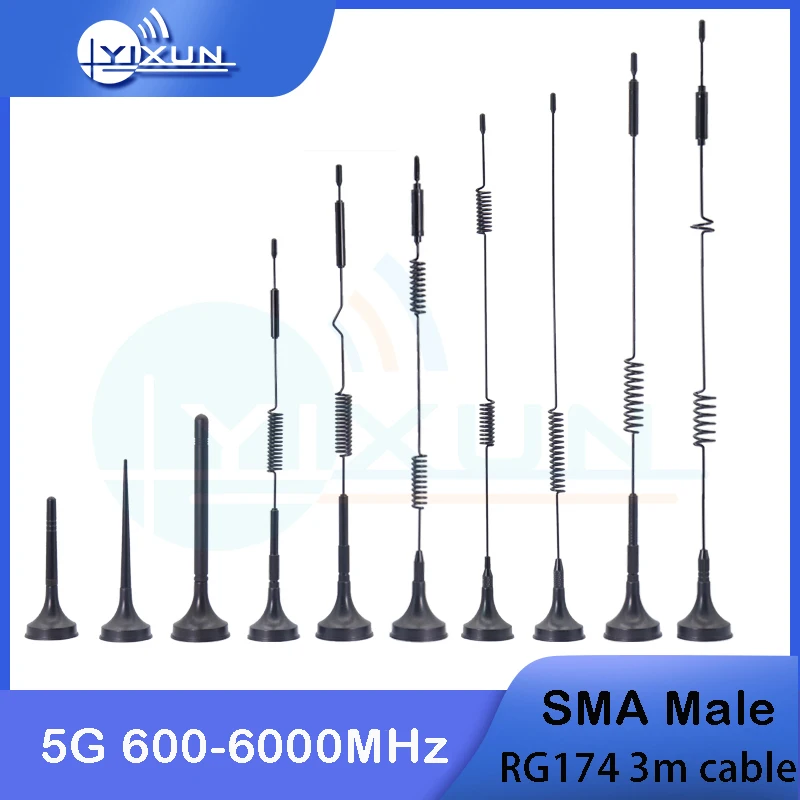 1PCS 5G Antenna GSM GPRS 2G 3G 4G LTE Full Band Magnetic Sucker 600-6000MHz SMA Male Connector RG174 3m Cable