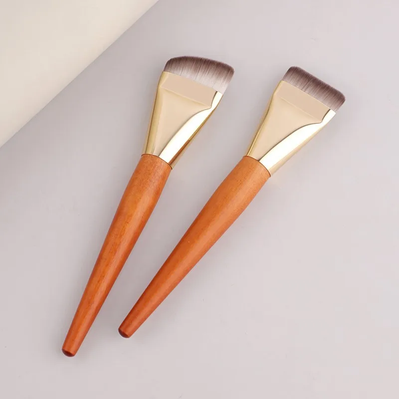 Brosse de maquillage à tête plate ultra-fine avec manche en bois, accessoire de beauté pour fond de teint liquide, nouveauté 2024