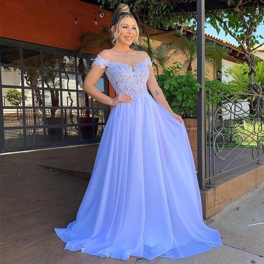 

IRIDESCENT Off Shoulder Sexy V-Neck Graduation Evening Dresses For Women Chiffon Appliques Prom Formal Dress Vestido De Noche