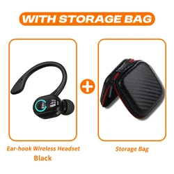 Enhanced Wireless Bluetooth Earbuds - HIFI Bass, HD Microphone, Ear - Hook Design, Noise Cancelling, Waterproof - Ideal (Black With Bag)