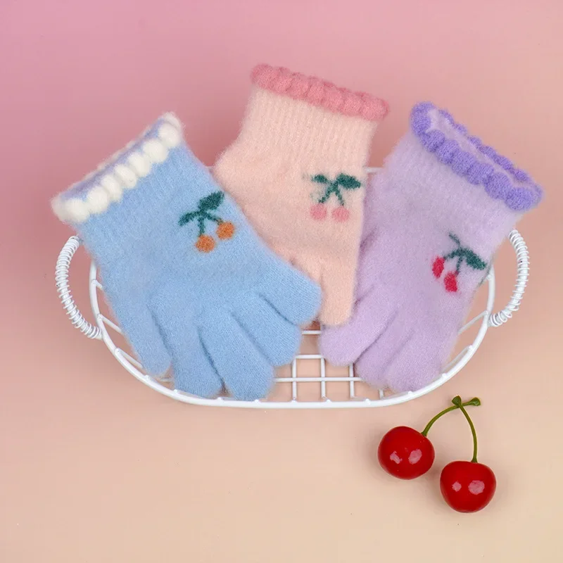 Korean Sweet Cherry Children Kids Warm Gloves Winter Windproof Thicken Boys Girls Kids Cycling Mittens Cute Fashion Baby Gloves