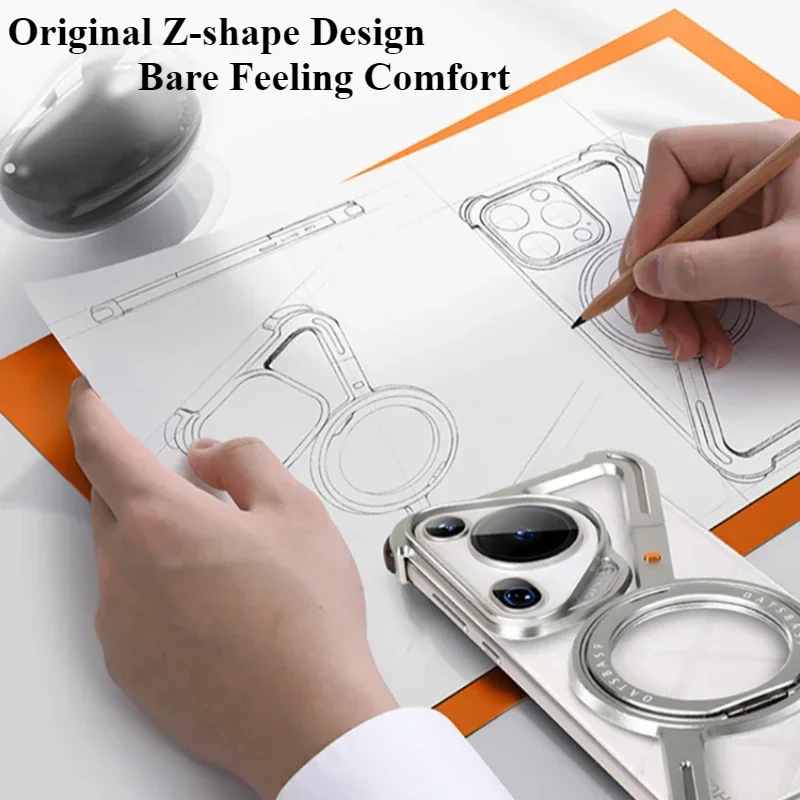 Eary Frameless Case for Huawei Pura 80 Ultra P80 Pro+ with Magsafe 360°Rotation Magnetic Stand Anti-Drop Protective Phone Cover