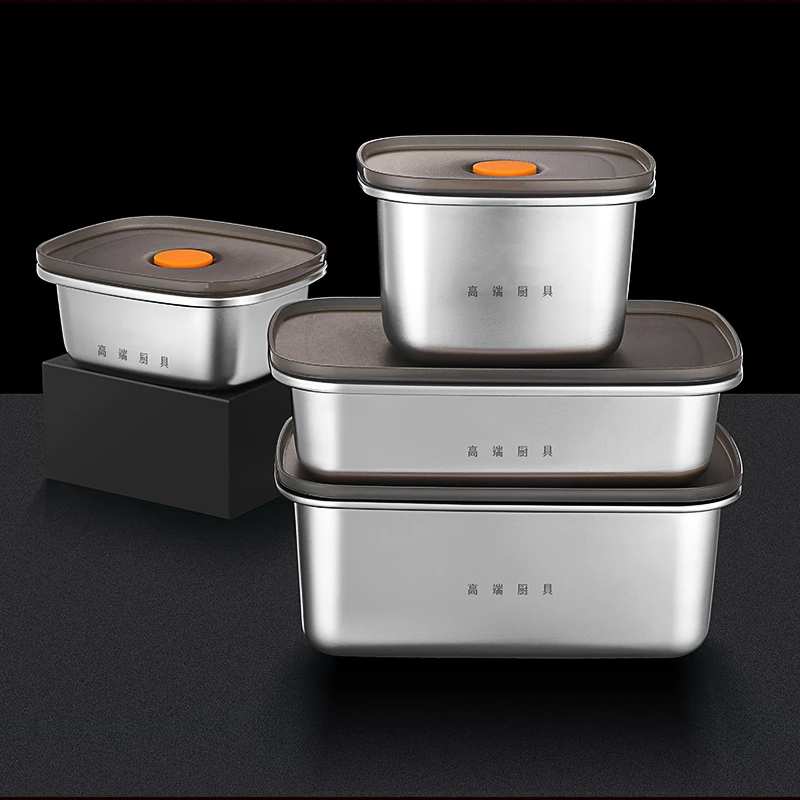 Stainless Steel Fridge Food Box Air Exhaust Fresh Keep Case food storage container