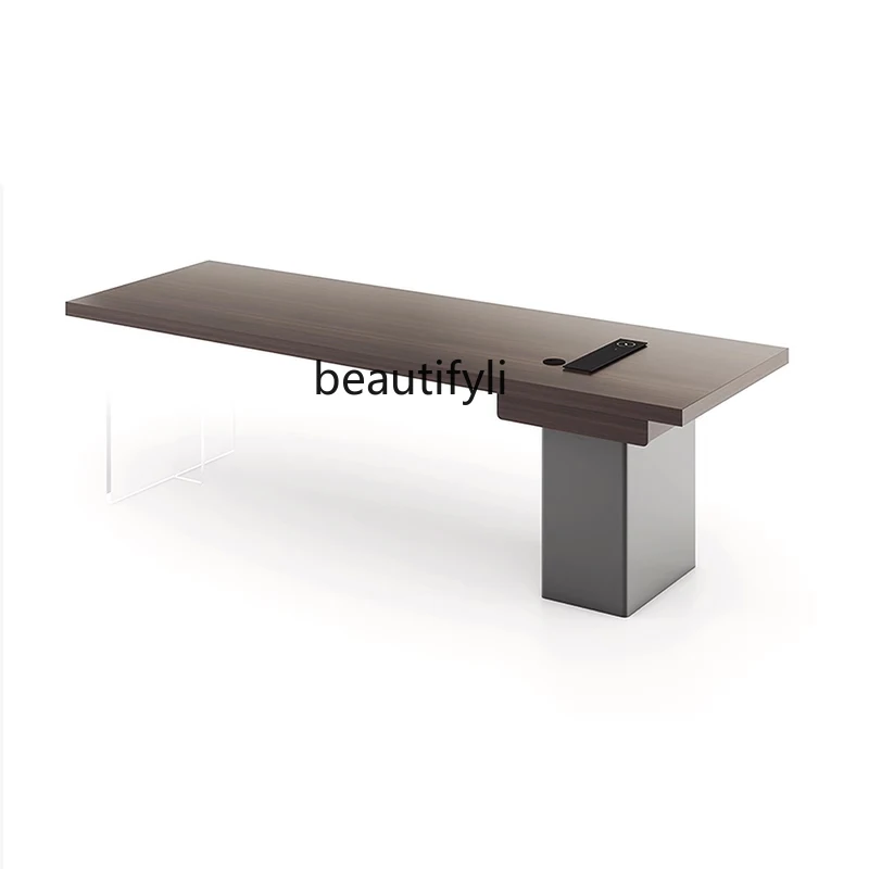 Italian Minimalist Smoked Solid Wood Desk Acrylic High-End Modern Light Luxury Desk