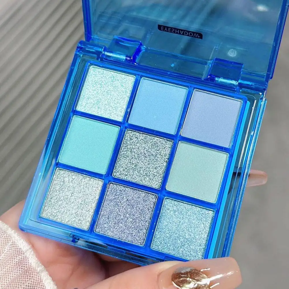 9-Color Ocean Blue Eyeshadow Palette with Matte and Shimmer Finishes
