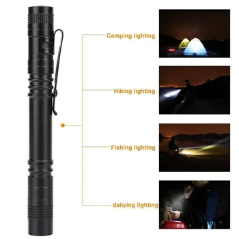 New Pen Mini Portable LED Flashlight Torch Flash Light Battery Hunting Lamp Pocket Flashlights  Camping,Outdoor,Emergency Pack 4