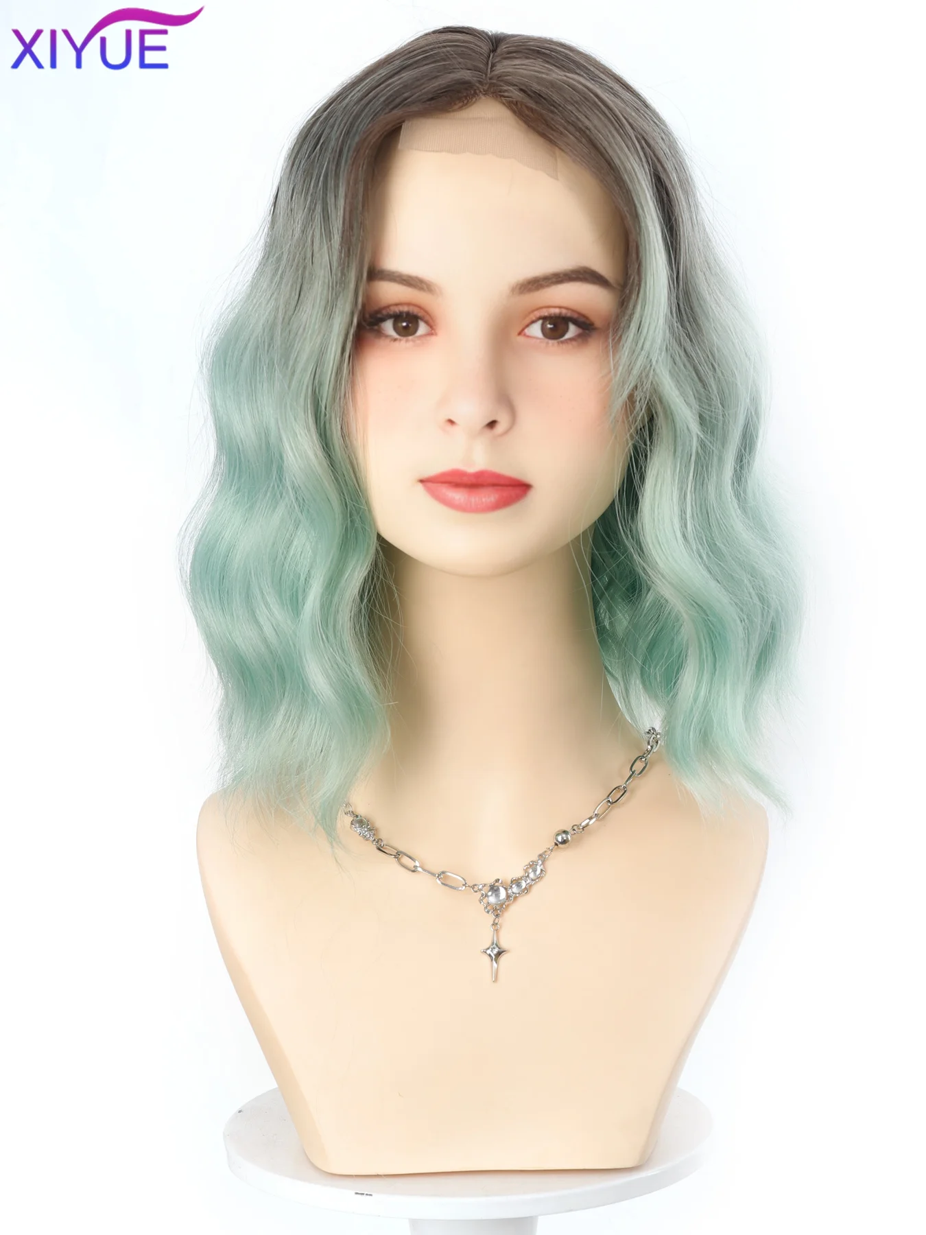 Women's BOBO Synthetic lace Wigs Mint Green Star Same Style Synthetic Long Curly Hair Versatile COS Full Head Set