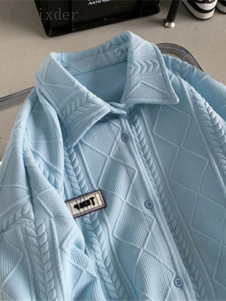 

Gmiixder High-end Waffle Lapel Shirt Cardigan Men Women Spring Autumn Long-sleeve Top Loose Trend Diamond Button-up Jacket