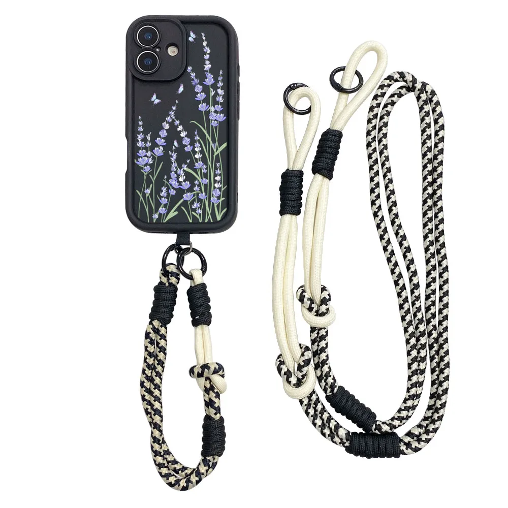 Lavender Crossbody Lanyard Phone Case with Necklace Strap and Wrist Chain