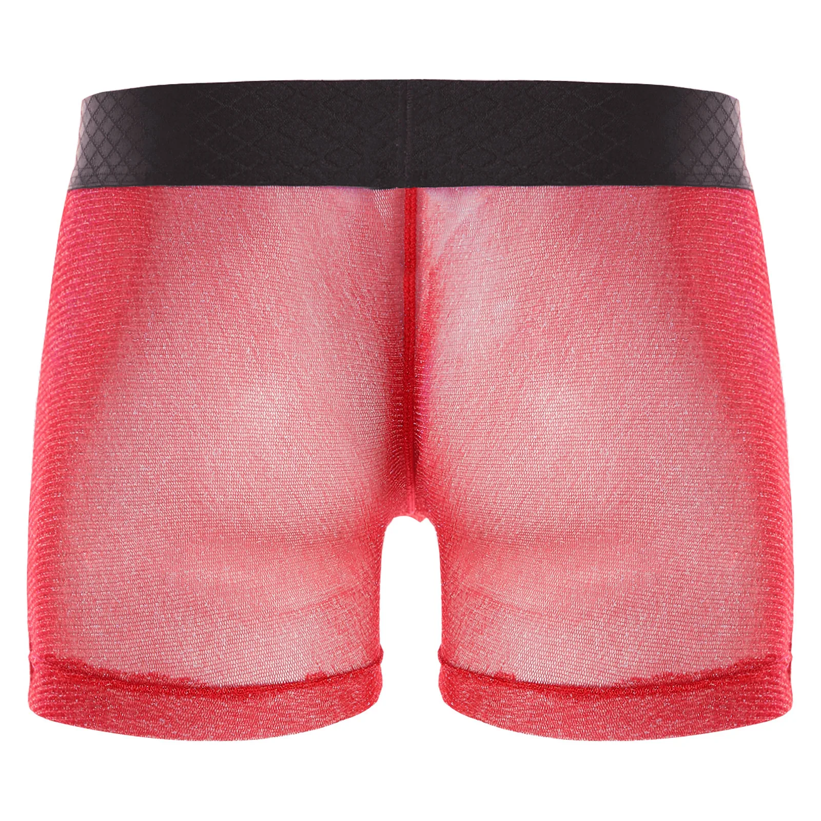 Transparent Mens Shiny Stretchy Boxer Shorts Sexy See-through Low Rise Shorts Elastic Waistband Loose Underpants Underwear