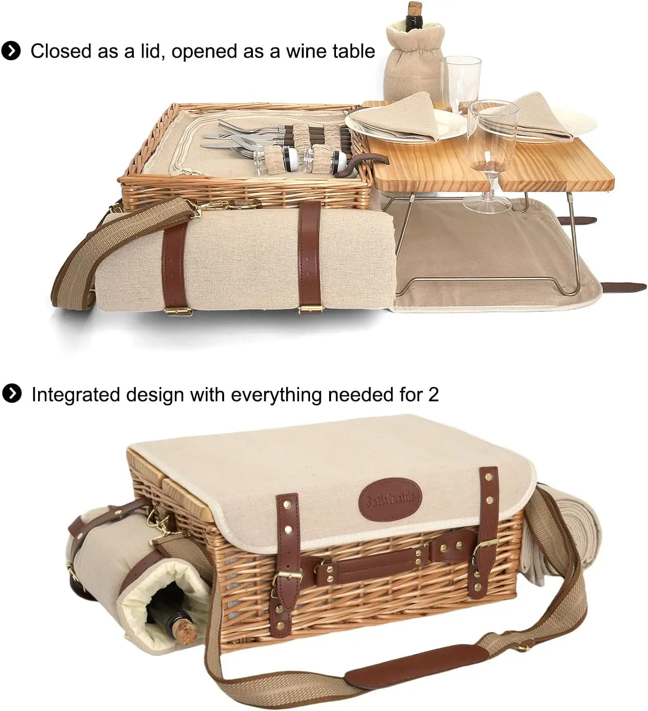 2-Person Wicker Picnic Basket Set 2
