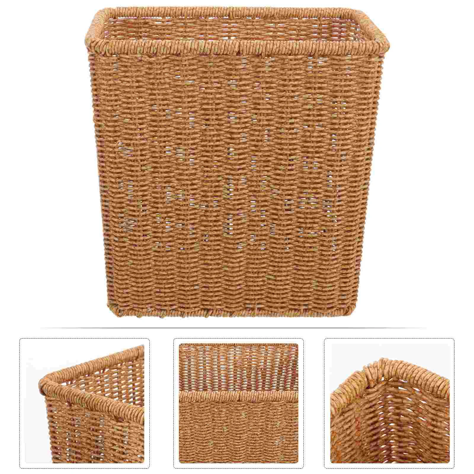 

Woven Trash Can Weaving Wastebaskets Imitation Rattan Simulation Plastic Fruit Storage Hamper