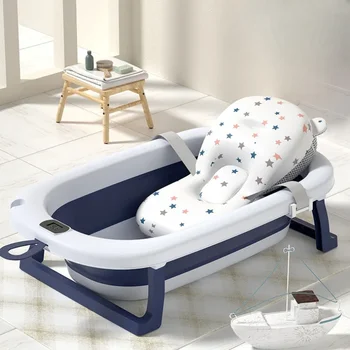 Vasca da bagno regolabile con tappetino antiscivolo e imbracatura staccabile Design pieghevole prodotti per neonati vasca da bagno seduta e sdraiata