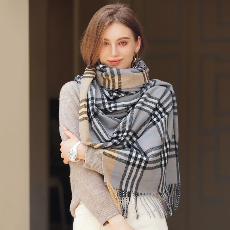 

VISROVER new checked woman winter scarf fashion female shawls cashmere handfeeling winter wraps soft winter hijab scarf