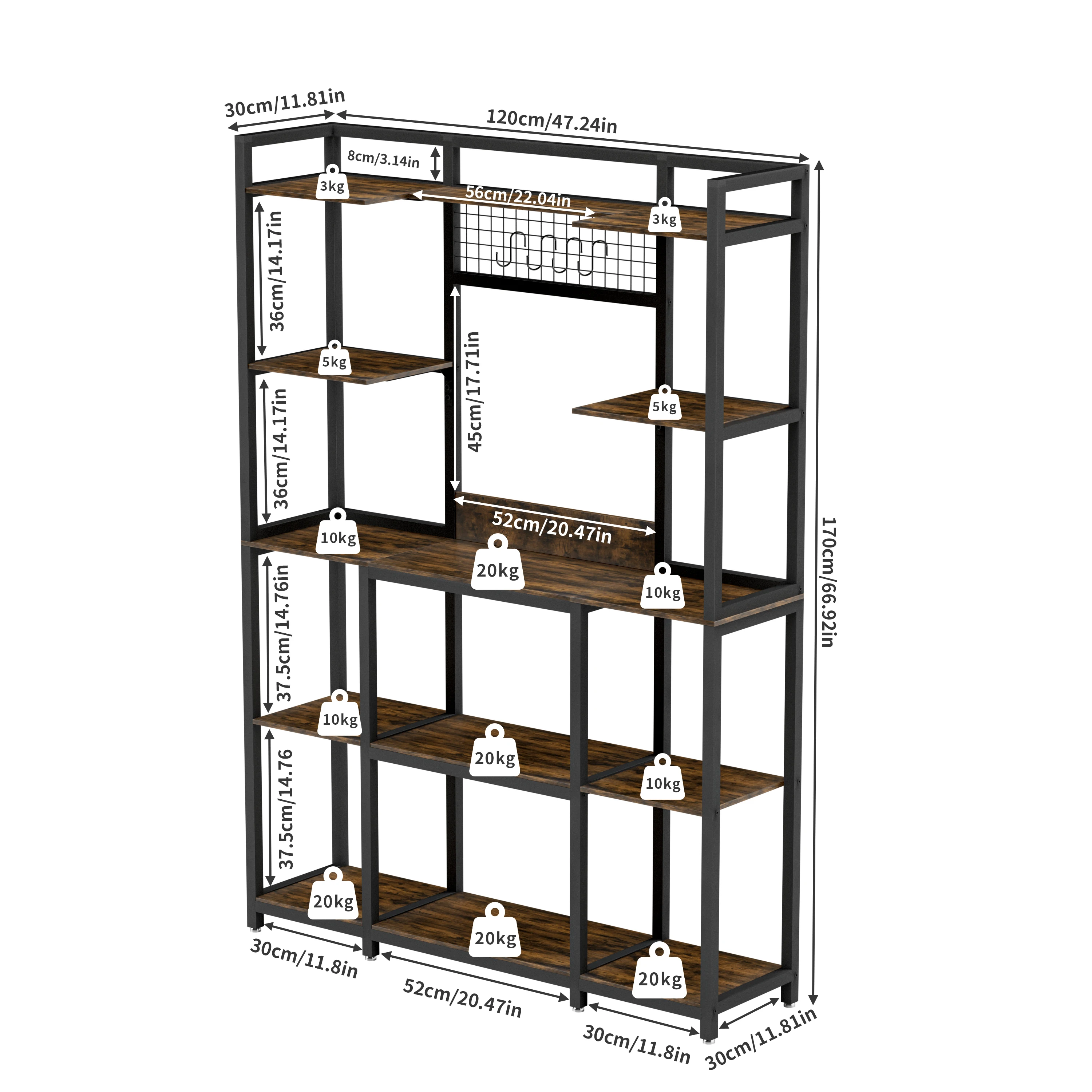 5 Tier Industrial Bookshelf Kitchen Baker Storage Rack Metal Organizer Shelves Unit