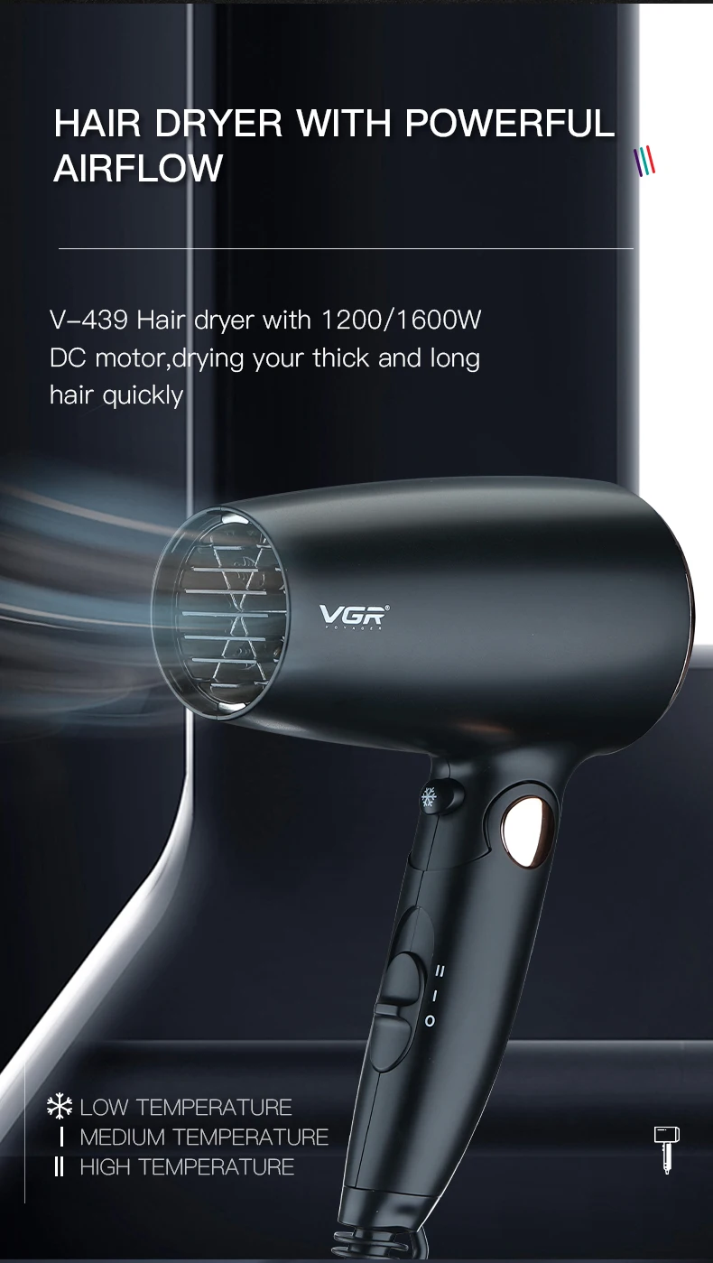 Description Picture 4 of itemVGR Powerful Motor DC Mini Low Noise Professional Fast Dry Electric Travel Hair Blow Dryer with Foldable Handle