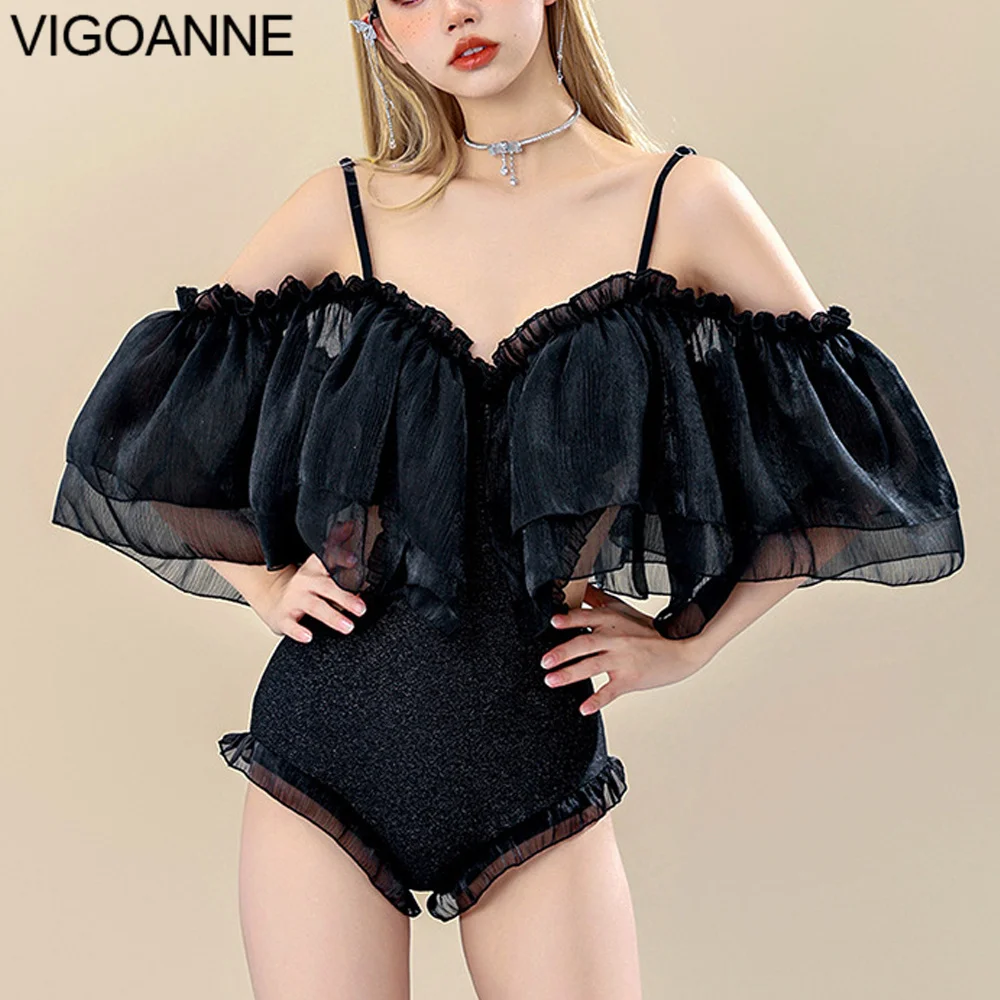 

Однотонный купальник VigoAnne с ремешками, Женский привлекательный слитный купальник с сеточкой, корейское закрытое Монокини, пляжный купальный костюм с эффектом пуш-ап, 2024