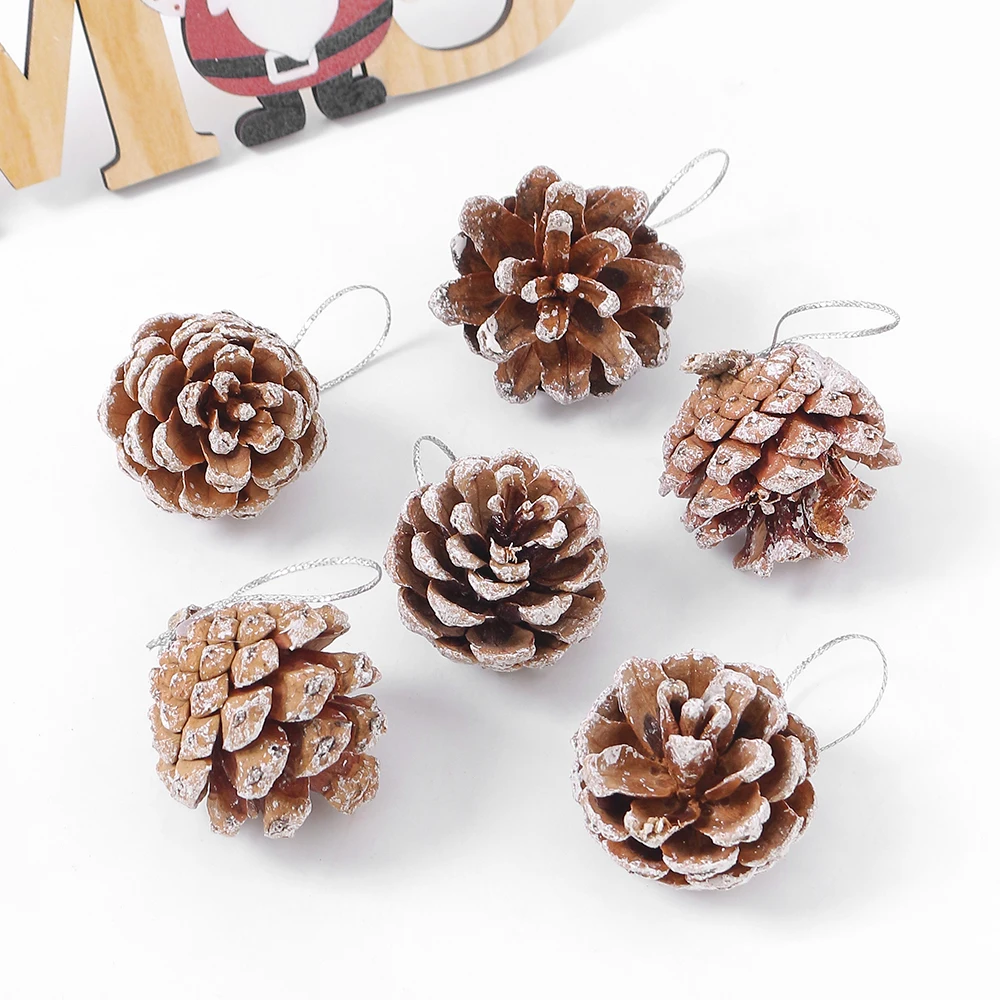 6Pcs Christmas Artificial Pinecone Simplicity Natural Woodiness Pendant Room Decoration Autumn Thanksgiving Pine Tree Accessorie