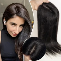 8x12cm Hand Tied Silk Base Human Hair Topper Hair Extension Wigs Virgin European Hair Silk Top Lace Toupee for Women with Clips in Hairpiece 1