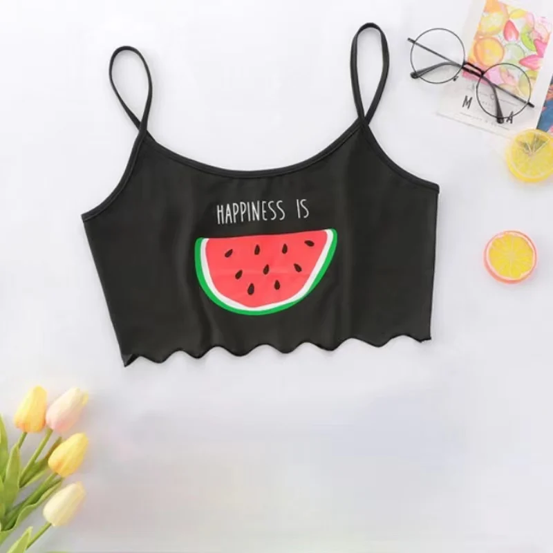 Women's Pajamas Set Sleepwear 2 PCS Short Tank Tops And Shorts S M L Black Ventilate Soft Casual Watermelon Printing