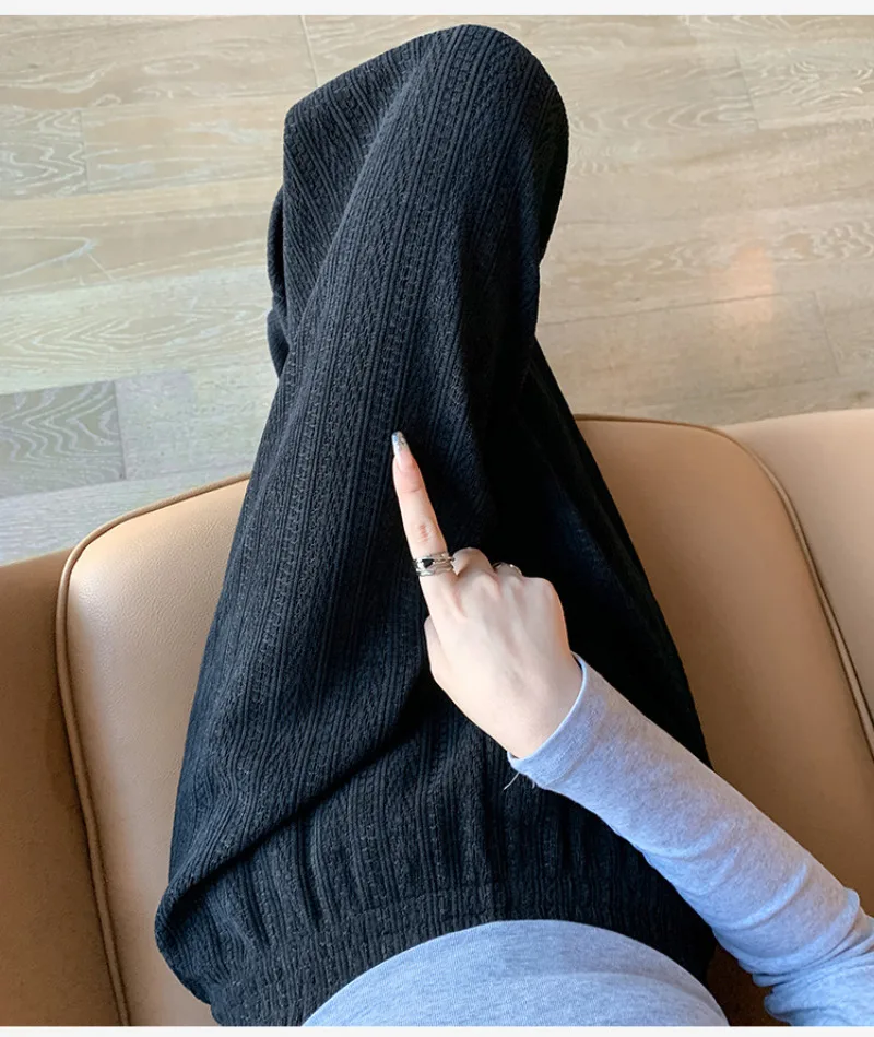 Women Sport Casual Pants Pleated Knitted Wide Leg Pants  Loose Outdoors Trousers Simple Homewear Elastic Waist Solid Colors