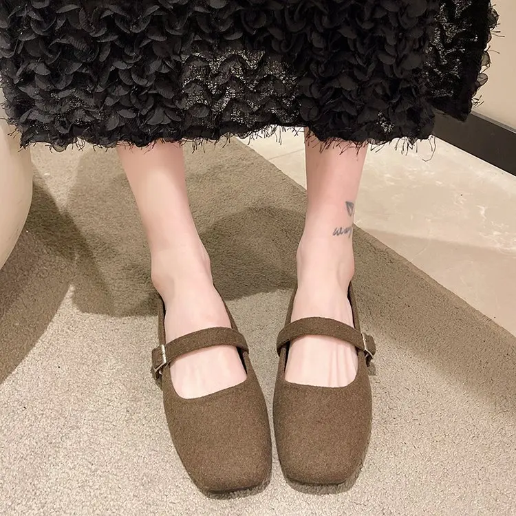 Spring Autumn Women's Flat Mary Janes Shoes Square Toe Ballet Flats for Female Buckle Strap Ladies Shoes Women Shoes Zapatos2025