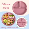 3PCS Silicone Baby Feeding Set BPA Free Suction Bowl Divided Plate Spoon Fork Silicone Bibs Children Tablewar 5