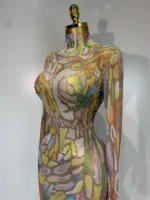 Sparkly Rhinestone Stretchy Mesh See Through Dress Women Performance Dancer Costume Rompers Party Nightclub Stage Outfit - Image 3