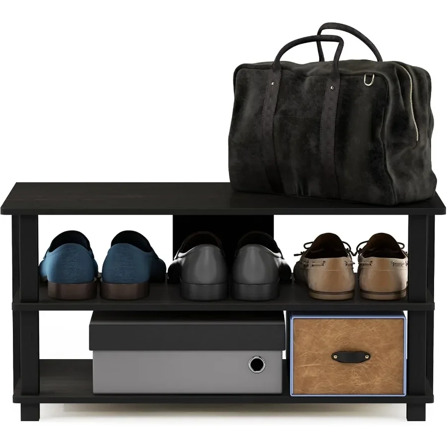 TurnNTube 3Tier Compact Open Storage Shoe Rack for Closet Entryway Espresso Black