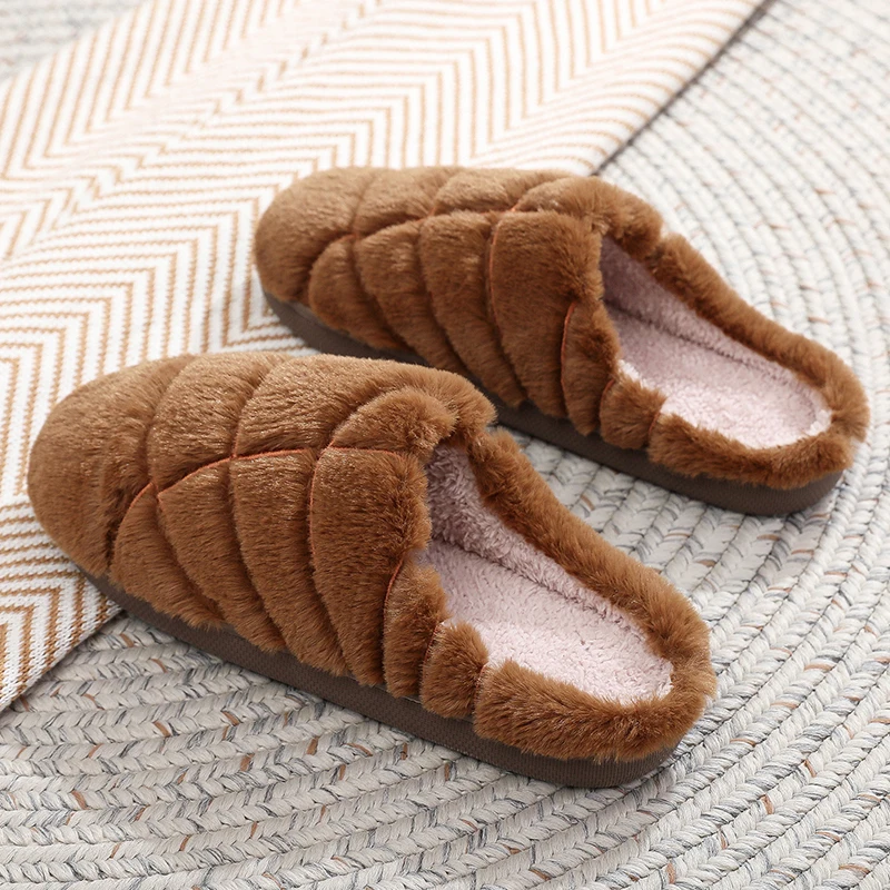 Winter Home Fur Platform Slipeprs for Women Comfort Non Slip Soft Sols Cotton Slides Woman Closed Toe Warm Plush Shoes Feamle